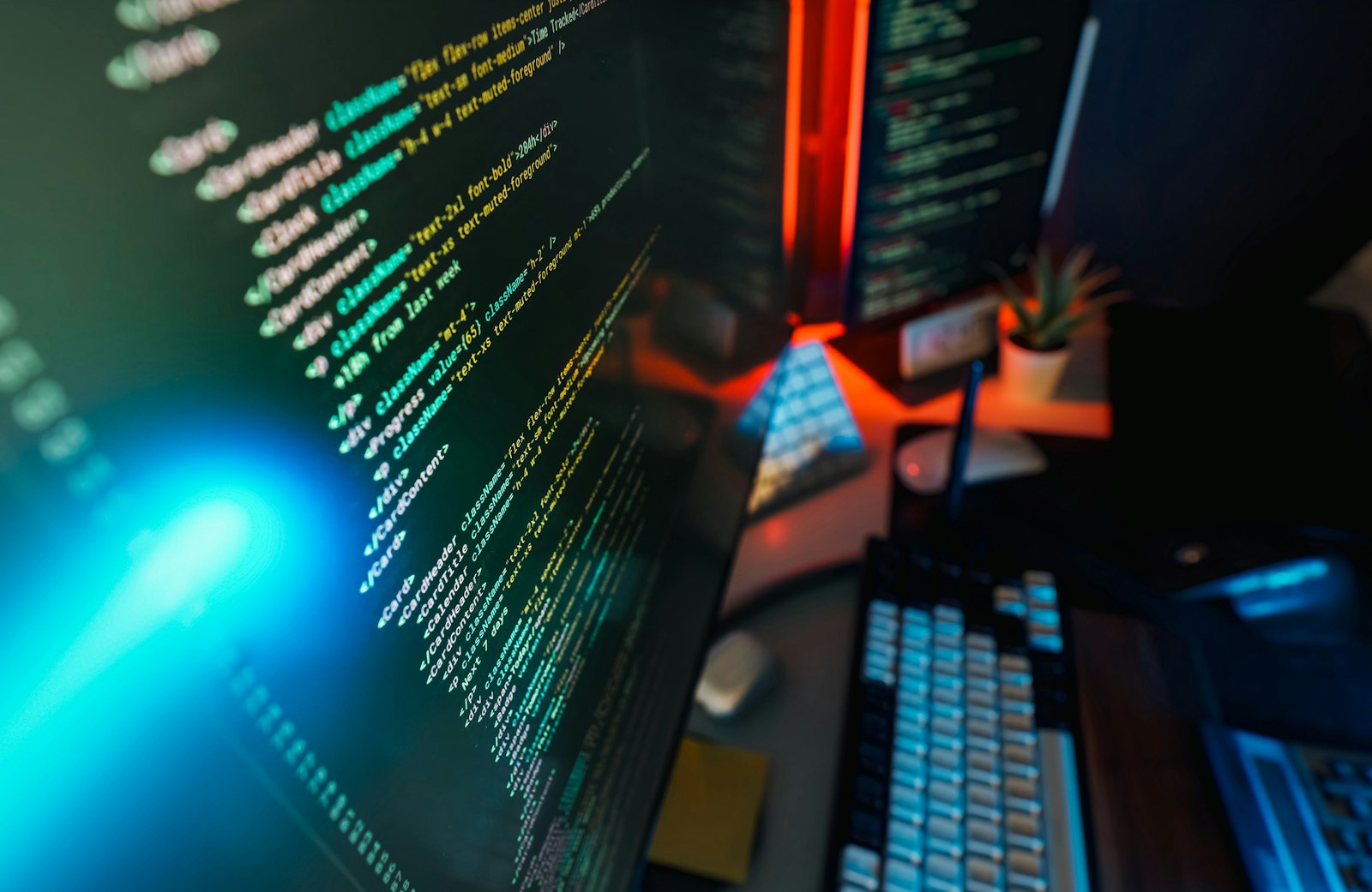 A close-up of a computer screen filled with colorful programming code